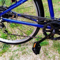 取引終了　　　　　　　　　　　　　　完全レストア済　27インチ　通学用自転車　紺色　６段変速　オートライト　リアキャリア有り　美品の画像