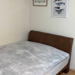 【美品】【7ヶ月のみの使用✨】【クッションヘッド付◎】おしゃれ茶レザー すのこ セミダブルベッドの画像