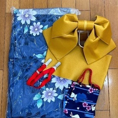 浴衣〜下駄　5点セット（ゆかた、帯、着付けベルト、ポーチ、下駄）の画像