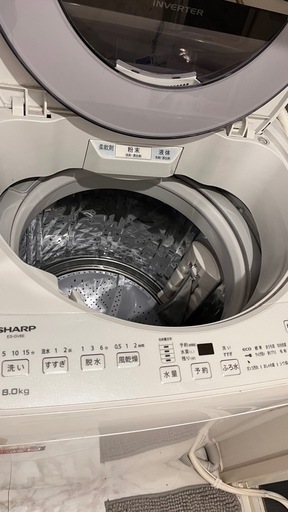SHARP洗濯機 8kg 2020年製／穴なし槽＆風呂水ホース付き