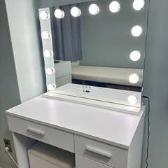 LEDライト付き ドレッサー 3点セット 鏡台 椅子付きの画像