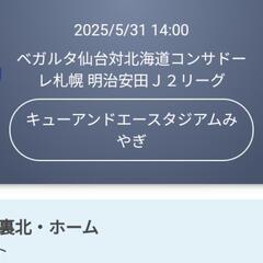 5/31 ベガルタ仙台 VS コンサドーレ札幌 ゴール裏北•ホーム チケット２枚 ◆最終処分価格◆ 譲渡用URL  ペアチケット 送料無料 QRチケットの画像