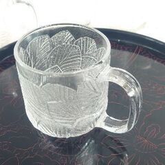 昭和レトログラス『45年前に購入しました（未使用品）❗』保谷HOYAクリスタルガラス（リーフ柄）マグカップの画像