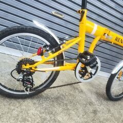 山梨県.ルノーRenault.カングーイエロー、折りたたみ自転車18インチ.シマノ6速ギヤ.中古自転車キレイ！ガレージ保管、すぐに乗れます！7月中価格！。の画像