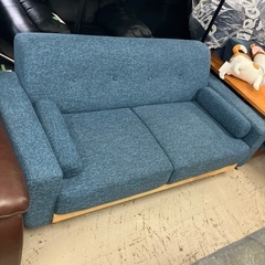 O2505-497 2人掛けソファ ブルー クッション付き 中古