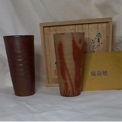 ★⭐︎新品⭐︎★備前焼　夫婦湯呑みビアグラスセット木箱の画像