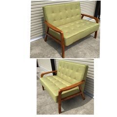 316【美品】ニトリ２人用ソファー ルッキKD カーキグリーン 幅 116㎝ 奥行 74㎝ 高さ 80㎝ メッシュのメッシュの１人掛け椅子付きの画像