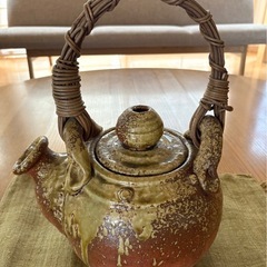特大【土瓶】　（信楽焼？籐巻持ち手）陶器