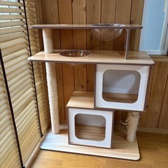 木製キャットタワー高さ118cm 幅100cm 爪とぎ キャットタワー