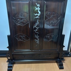黒檀 松竹梅　彫刻 唐木　衝立　黒檀