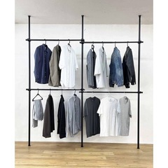 【中古】突っ張りハンガーラック　黒　洋服ラック　