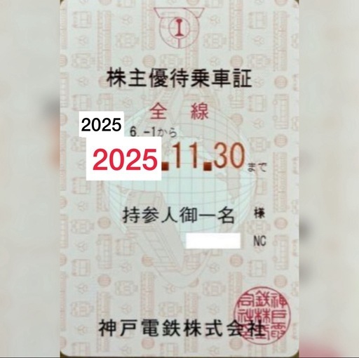 神戸電鉄 株主優待乗車証（定期券型） 24.12.1～25.5.31