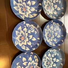 青色  花模様 　陶磁器皿6枚セット