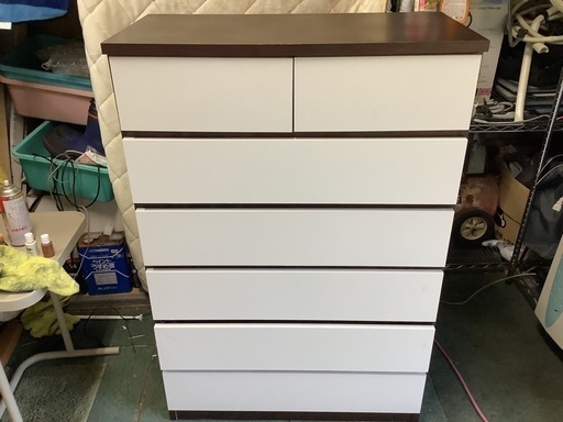 【リサイクルサービス八光】幅80㎝　ダークブラウン＆ホワイト　6段ハイチェスト