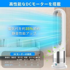 Fyzuf タワーファン 【羽根なし&DCモーター&電気代大幅節約】扇風機 リビング扇風機 サーキュレーター 羽根なし扇風機 DCモーター 静音運転 8段階送風 微風 強風 大風量 100°左右首振り 9H切タイマー 省エネ 節電対策 お手入れの画像