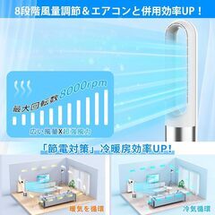 Fyzuf タワーファン 【羽根なし&DCモーター&電気代大幅節約】扇風機 リビング扇風機 サーキュレーター 羽根なし扇風機 DCモーター 静音運転 8段階送風 微風 強風 大風量 100°左右首振り 9H切タイマー 省エネ 節電対策 お手入れの画像