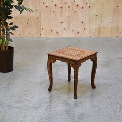 ≪zyt2168ジ≫ エスニック家具 小型サイドテーブル 象嵌細...