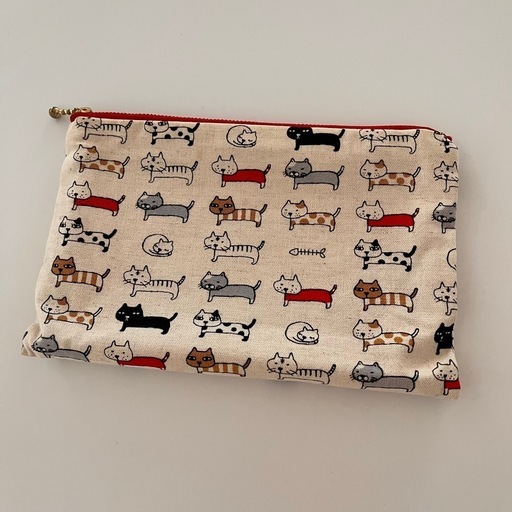 handmade✨️ねこちゃん フラットポーチ (にゃん¨̮⃝) 大垣の