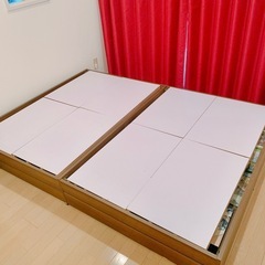 収納付き木製ダブルベッドフレーム