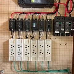 仮設 分電盤 漏電遮断器 安全ブレーカー 接地コンセント6回路 電線IV使用 動力 電灯 仮設分電盤セット パナソニック接地ダブルコンセントの画像