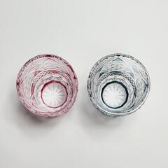 ●希少●薩摩切子●菊かごめ麦グラス●定価：141,750円/2客  工芸品 コップの画像
