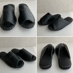 未使用品 MAISON  前開き 高級 スリッパ  ブラック レザー調 合皮 Mサイズ 女性用の画像