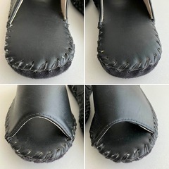 未使用品 MAISON  前開き 高級 スリッパ  ブラック レザー調 合皮 Mサイズ 女性用の画像