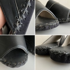 未使用品 MAISON  前開き 高級 スリッパ  ブラック レザー調 合皮 Mサイズ 女性用の画像