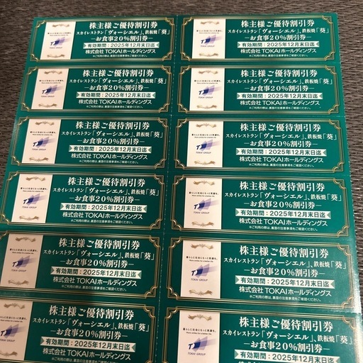 TOKAI 株主優待券 お食事券12000円分 ヴォーシエル・葵