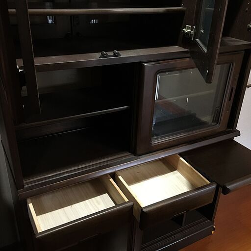 ☆ジモティ割あり☆ 松田家具 食器棚 ベージュ×ホワイト W116.6