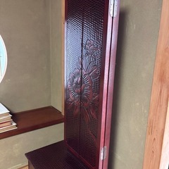 鎌倉彫り　昭和レトロ三面鏡の画像