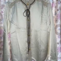 アイボリー リボン装飾 長袖シャツ 2XL
