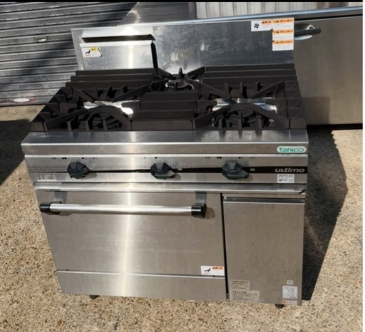 タニコー オープン付き3口ガスコンロ LPガス TSGR-0921 プロパンガス オーブン付ガステーブル