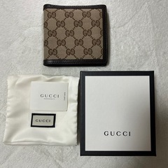 GUCCI 二つ折り財布 GGキャンバス ベージュ ブラウン（美品）