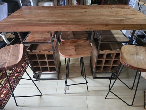 バーカウンターテーブル＆スツール4脚セット（ワインラック付き）