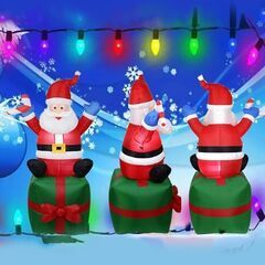【新品・未使用】1.8 m高さのクリスマスサンタクロースインフレータブル、LEDライト付き、プレゼント型座席、屋外装飾の画像