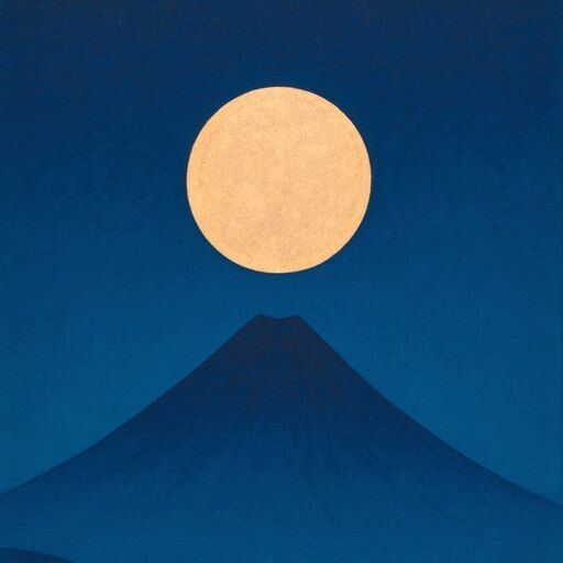静寂の青『満月と夜の富士山』●AIアート和紙20枚限定A4額装品がんどうあつし作 静寂の青『満月と夜の富士山』○AIアート和紙20枚限定A4額装品が