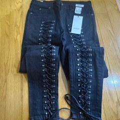 新品 超高級 GUCCI グッチ ブラックレースアップストレッチデニムジーンズ㈱ケリングの画像