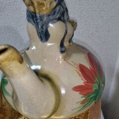 未使用　獅子(シーサー) 一口カラカラ 琉球焼 貫入 朝日陶器作 (沖縄)の画像