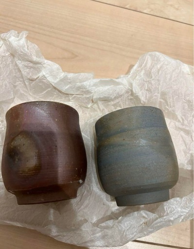 未使用品 備前 湯呑 安弘 2客