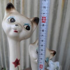 昭和レトロ ネコ陶器 置物 ペアの画像