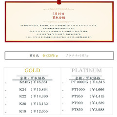 大黒屋仙台パルコ店 5/19　本日の貴金属の買取金額
