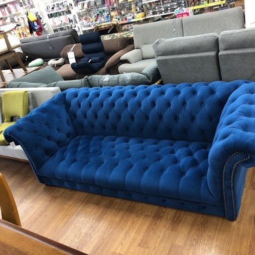 3人掛けソファー　offer9 2020053 程度B ブルー　脚付き【取りに来れる方限定】