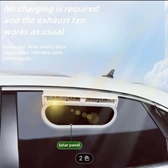 USBインターフェース付きコンパクトソーラー電池式車用換気ファン - 不快なにおい、煙、空気汚染を除去、一般的な車種に適合、移動中でも使用可能、清潔な空気と煙除去を楽しむ、車用換気ファンの画像