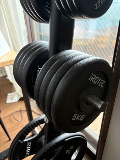 ダンベルプレート(計75kg)＋ダンベルラック＋EZバー＋シャフト2