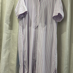 coen コットンブレンドバンドカラーシャツワンピース  PURPLE