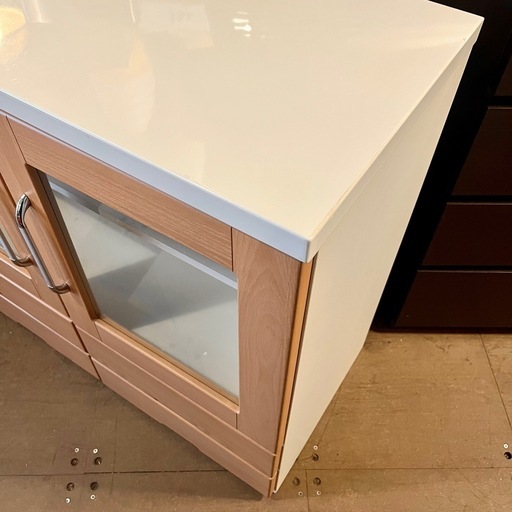 《売約済》【武蔵小山店】 ニトリ NITORI リビング収納 レンジボード 食器棚 カップボード サイドボード 収納 ナチュラル サラ シリーズ SARA キッチン収納