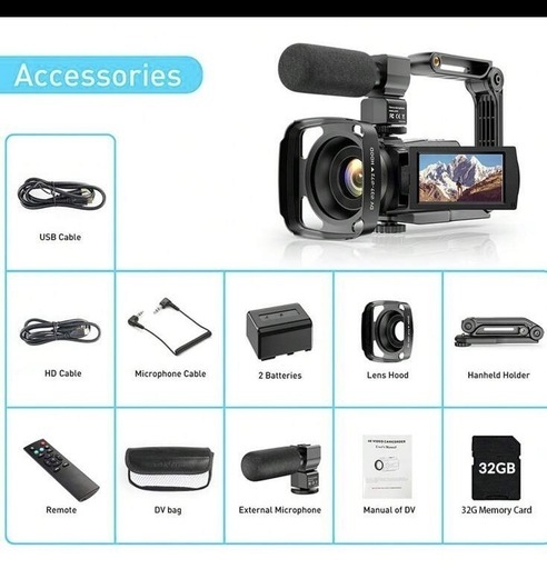 Amazon | ビデオカメラ4K60FPSウルトラHD 64.0MP WIFI機能2.4G