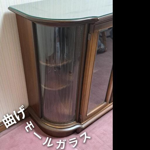 B424◇モールガラスのレトロな古い木製キャビネット◇飾り棚