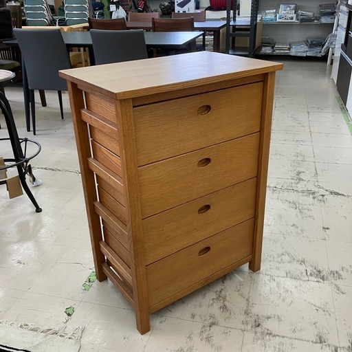 中古　天然木タモ材　4段チェスト　ランドリー棚　収納庫　日本製　公田店